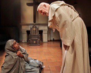 Julian Lopez-Morillas (standing) as The Grand Inquisitor and Michael Gene Sullivan as The Other in "Dostoevsky's The Grand Inquisitor", adapted by Gary Graves at Central Works.