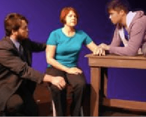 (from l to r) Alex Bronte as Dan, Lisa-Marie Newton as Diana and Brian Dauglash as Gabe in "Next To Normal". Photo credit: Pinole Community Players.