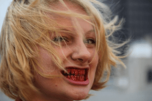 Celeste Conowitch as The Young Woman. Do It Live's production of Ronald Schimmelpfennig's "The Golden Dragon" is full of disturbing and haunting images. Photo Credit: Casey Robbins.