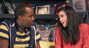 Devion McArthur and Jessica Lynn Carroll in the world premiere production of Lauren Gunderson's "I and You" at Marin Theatre Company. Photo credit: Ed Smith.