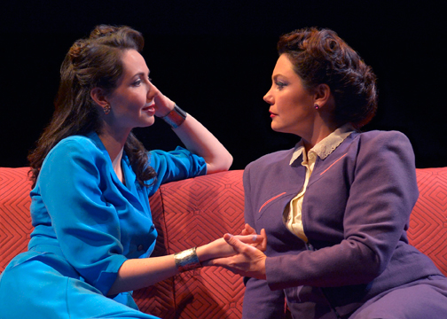 Things get steamy between The Amazon (Liz Sklar) and The Wife (Jessa Brie Moreno) in Marin Theatre Company's world premiere production  of Carson Kreitzer's "Lasso of Truth". Photo Credit: Kevin Berne.