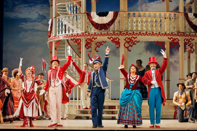 (from l to r) Kirsten Wyatt as Ellie Mae Chipley, John Bolton as Frank Schultz, Bill Irwin as Cap'n Andy, Patricia Racette as Julie La Verne, and Patrick Cummings as Steve Baker in San Francisco Opera's production of "Show Boat". Photo Credit: Cory Weaver/San Francisco Opera