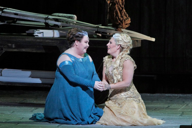 Jamie Barton as Adalgisa and Sondra Radvanovsky as Norma together scale the heights of bel canto artistry. Photo Credit: Cory Weaver. 