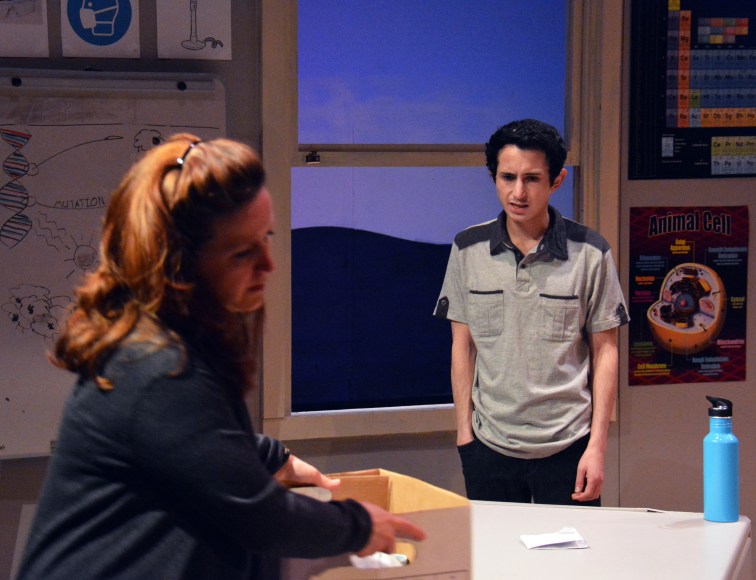 Mary McGloin as Susan and Tim Garcia as Micah in "How the World Began" at Custom Made Theatre.