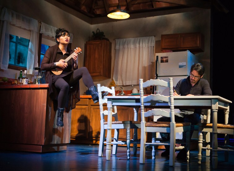 El Beh as Mash and Johnny Moreno as Trig in SF Playhouse's production of "Stupid Fucking Bird" by Aaron Posner. Photo Credit: SF Playhouse.