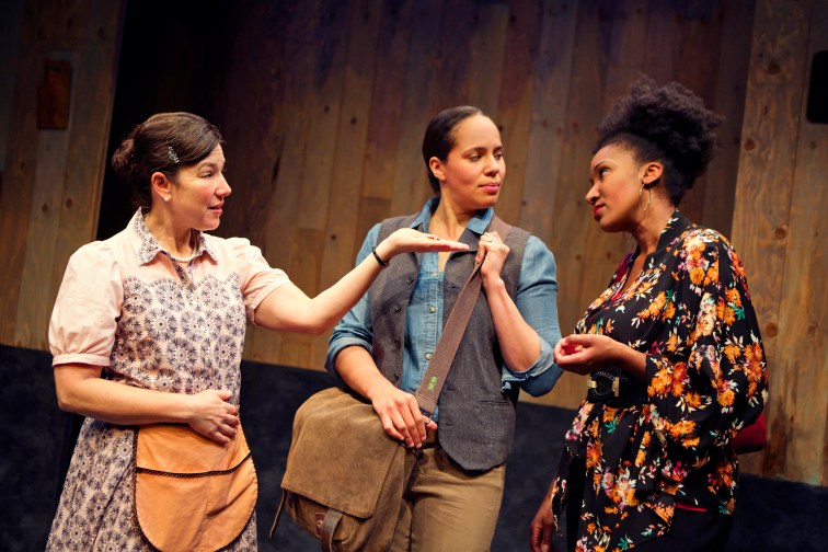 Michele Leavy, Lauren Spencer, and Safiya Fredericks in the west coast premire of "Blackademics" at Crowded Fire Theatre. Photo Credit: Pak Han.