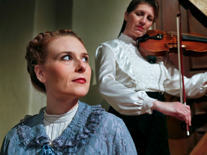 From l to r: Elena Wright and Cybèle D’Ambrosio perform in Charlotte Perkins Gilman’s THE YELLOW WALLPAPER. Photo Credit: Central Works.
