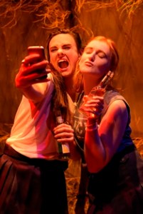 From L to R:: Sam (Jessica Lynn Carroll) and Kelly (Chelsea Looy) are confused adolescents in the American premiere of Lachlan Phillpott's "TRruck Stop" at Crowded Fire Theater. Photo Credit: mellopix.com.