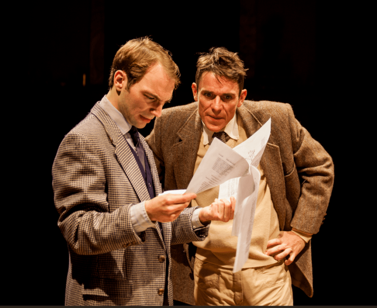 Sam Tillis as Francis Circk and Alan Coyne as James Watson in Indra's Net theater's world premiere production of "The Secret of Life" by Bruce Coughran. Photo Credit: Indra's Net Theater.