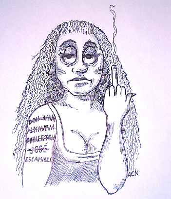 Caricature of Ginger Costa-Jackson as Carmen. Credit: Argyle C. Klopnick.