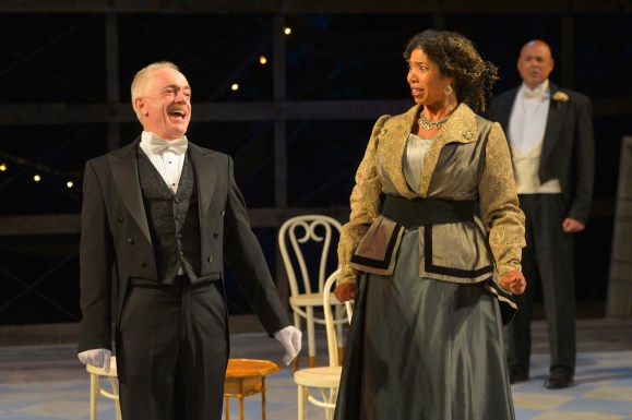 (L to R) Danny Scheie as Walter, Elizabeth Carter as Mrs. Clandon, and Michael Torres as Fergus Crampton in "You Never Can Tell". Photo Credit: Kevin Berne.
