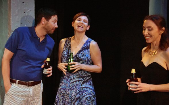 From L to R: Don (Ryan Hayes) with is caught in a triangle with wife Gwen (Lauri Smith) and ex-girlfriend Teri Whipple. Photo Credit: Jay Yamada.